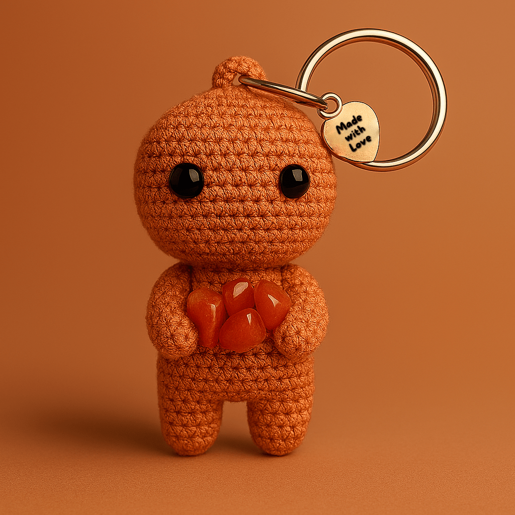 Ručně háčkovaná aventurínová klíčenka postavička Loomin - Loomins