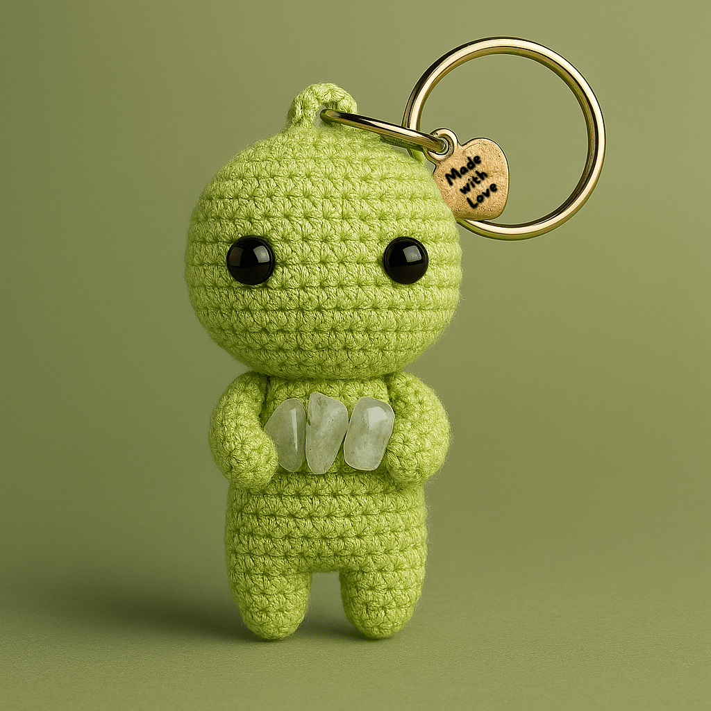 Ručně háčkovaná jadeitová klíčenka postavička Loomin - Loomins